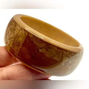 Vintage Retro Thick Wide Tan Brown  Lucite Bangle Bracelet Abstract Design